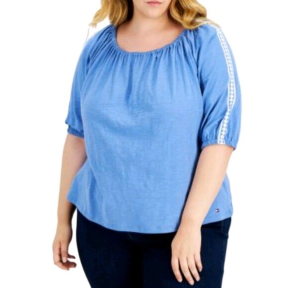 NWT Tommy Hilfiger size 3X navy blue and white Accent  Cotton blouse top shirt - Picture 1 of 8